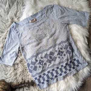 LUCKY BRAND Embroidered Boatneck Gray Tee S